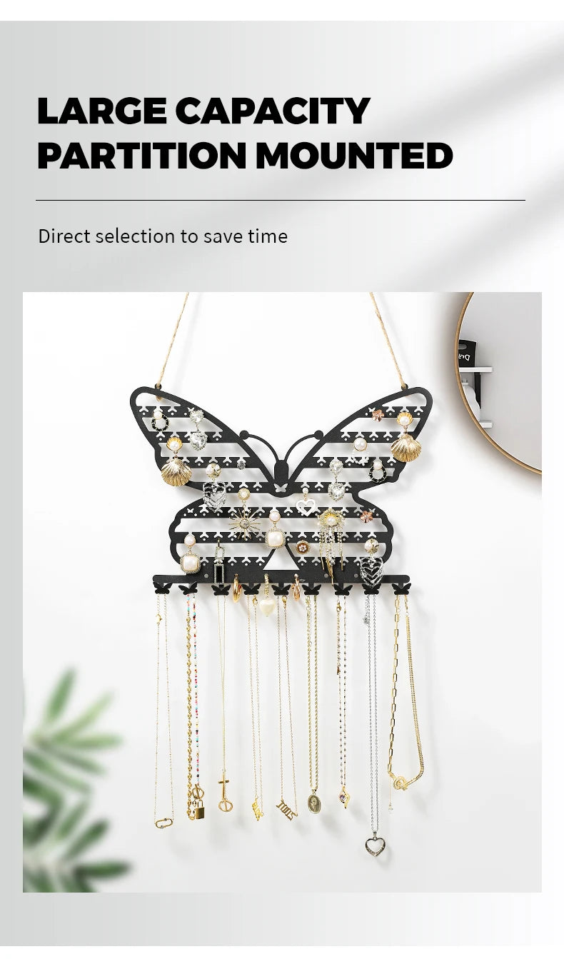 Présentoir Collier Mural Métal Papillon Décoratif