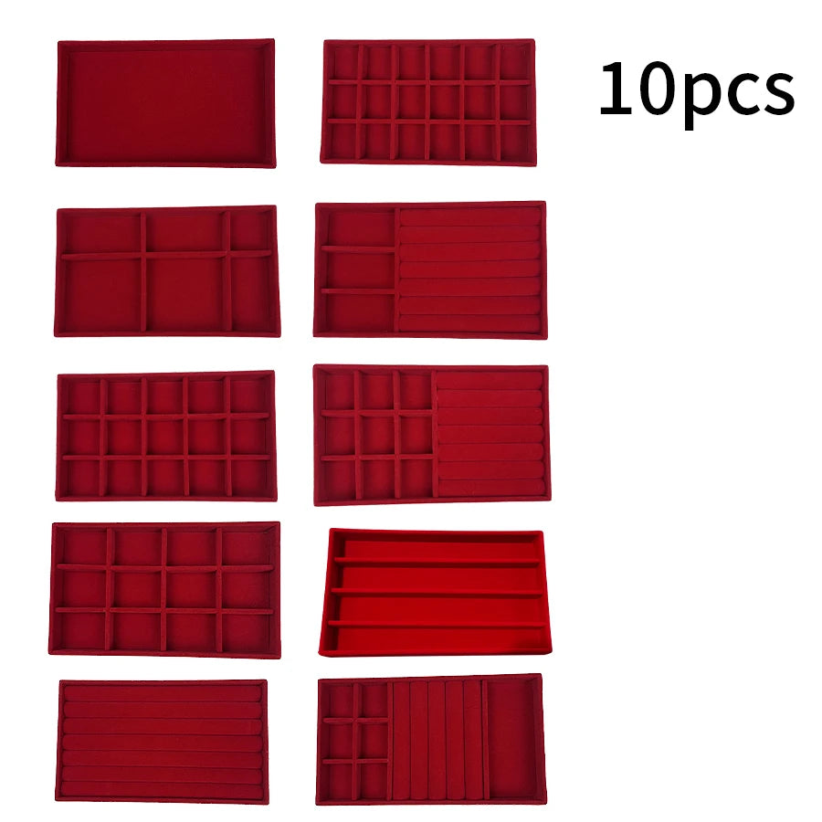 Plateau Bijoux Velours Floqué Ensemble 8 Pièces