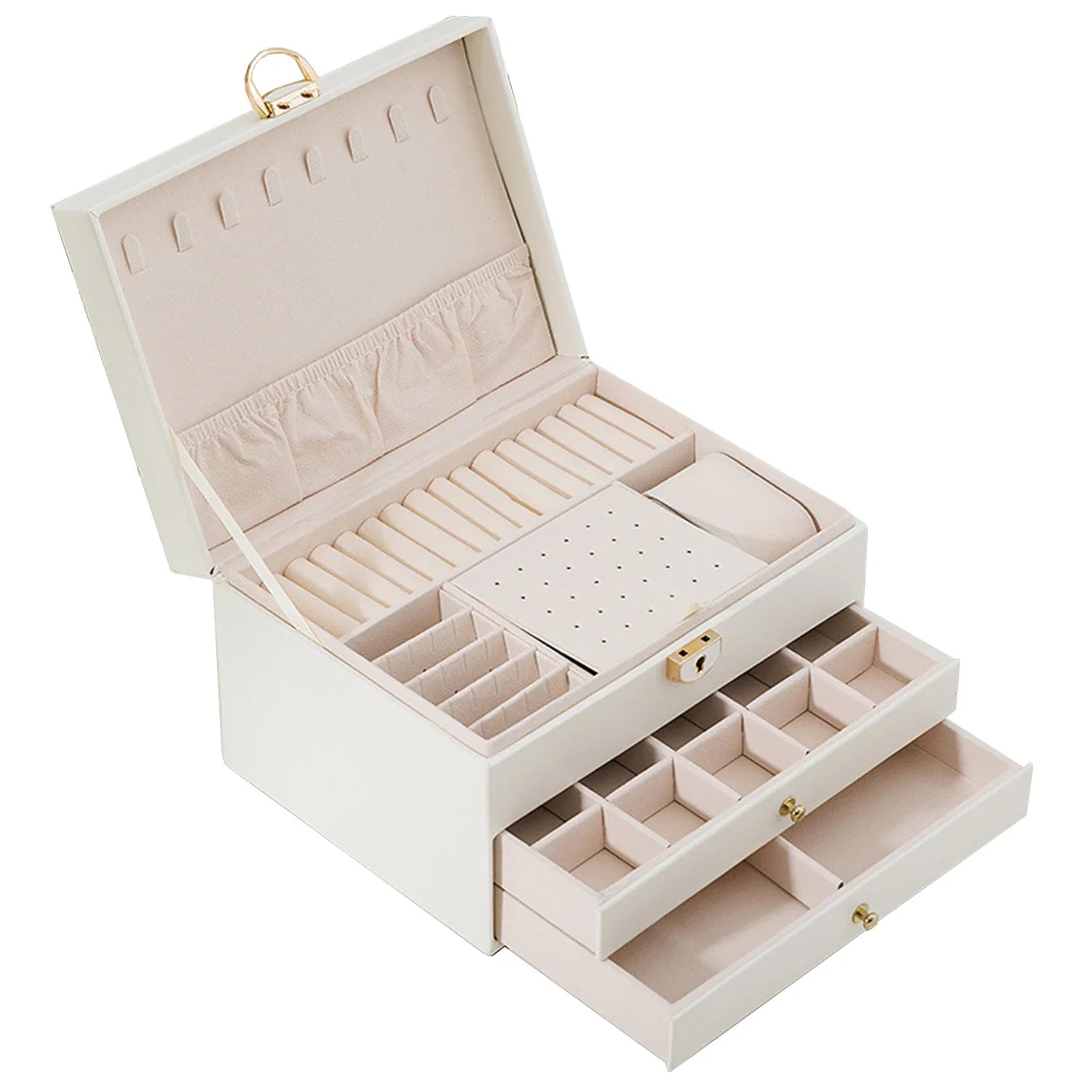 Boîte à Bijoux Cuir Double Niveau 12 Compartiments