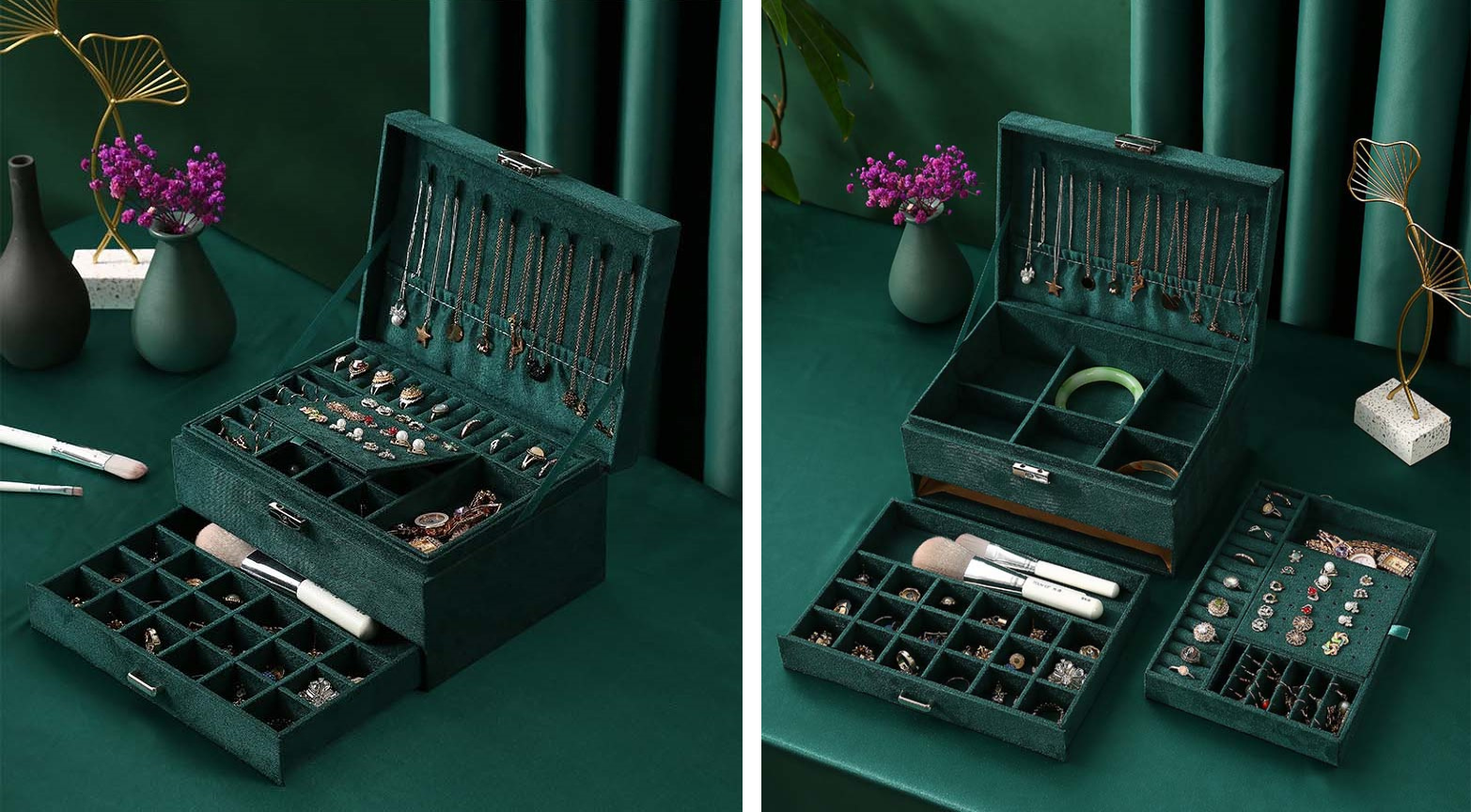 Boîte Bijoux Velours Luxe Tiroirs Multiples