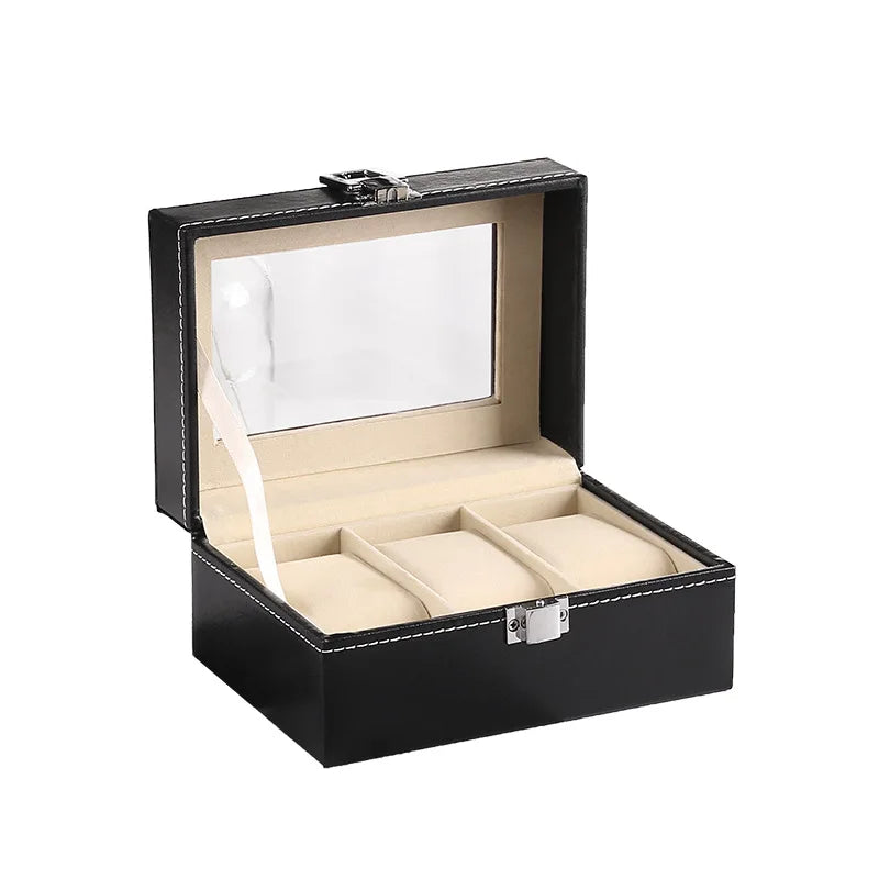 Boîte Montre Cuir Verre Noir Emplacements