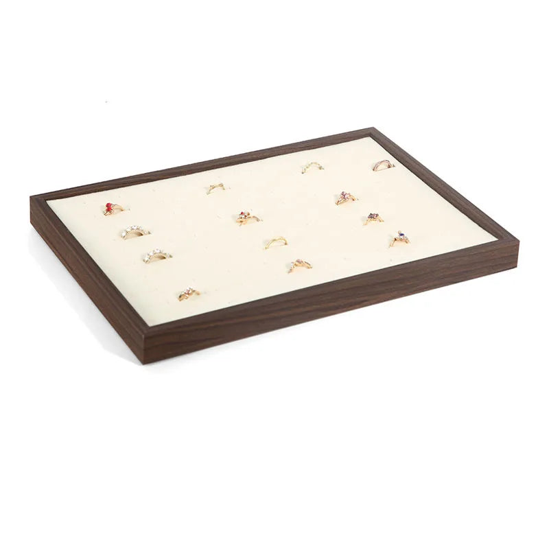 Plateau Bijoux Bois Noyer Velours Rétro