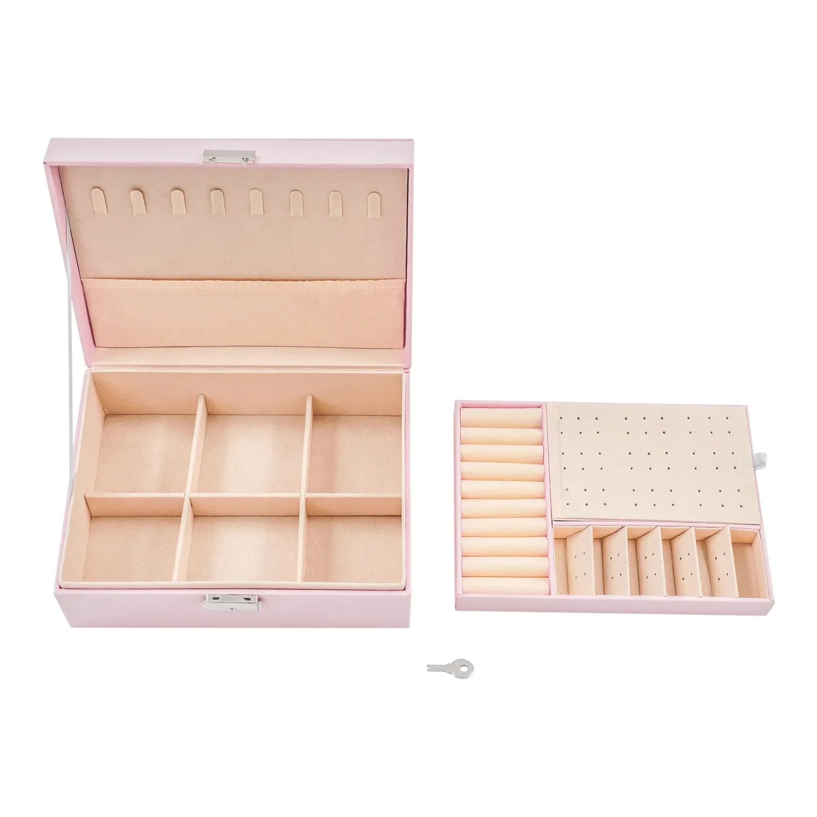 Boîte Bijoux Bois Rose Compartiments Serrure