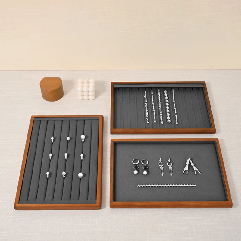 Plateau Bijoux Bois Gris Velours Modulable