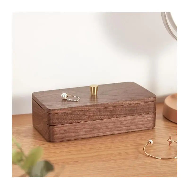 Boîte Bijoux Bois Noyer Noir Double Couche