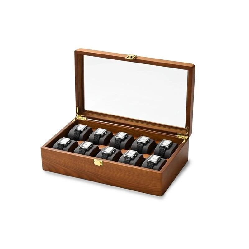 Boîte à montres bois 10 places – coussins gris avec fermoir