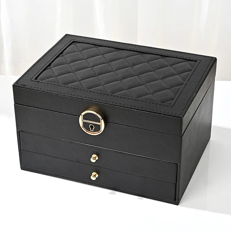 Boîte à Bijoux Simili Cuir Velours Serrure 3 Tiroirs