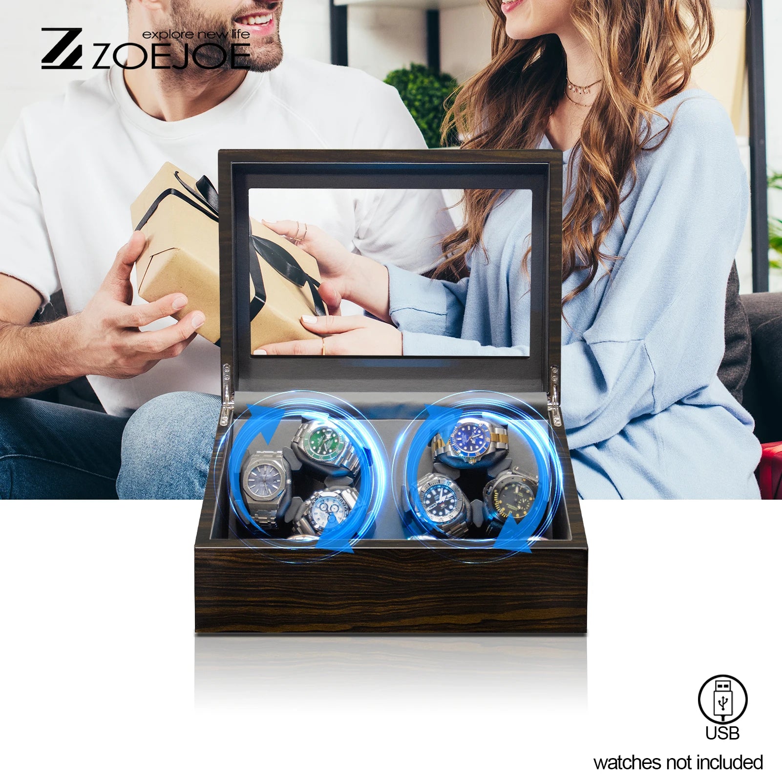 Remontoir Montre Automatique Cuir Coffre 6 Slots