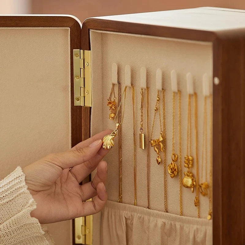 Boîte Bijoux Rotative Bois Foncé Vitre