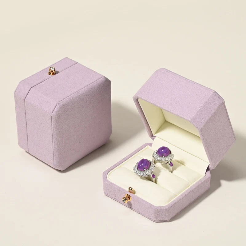 Boîte Bague Velours Violet Mariage Cadeau