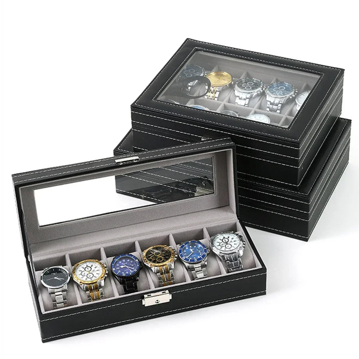 Coffret Montres Cuir Vitrine Verre 12 Emplacements