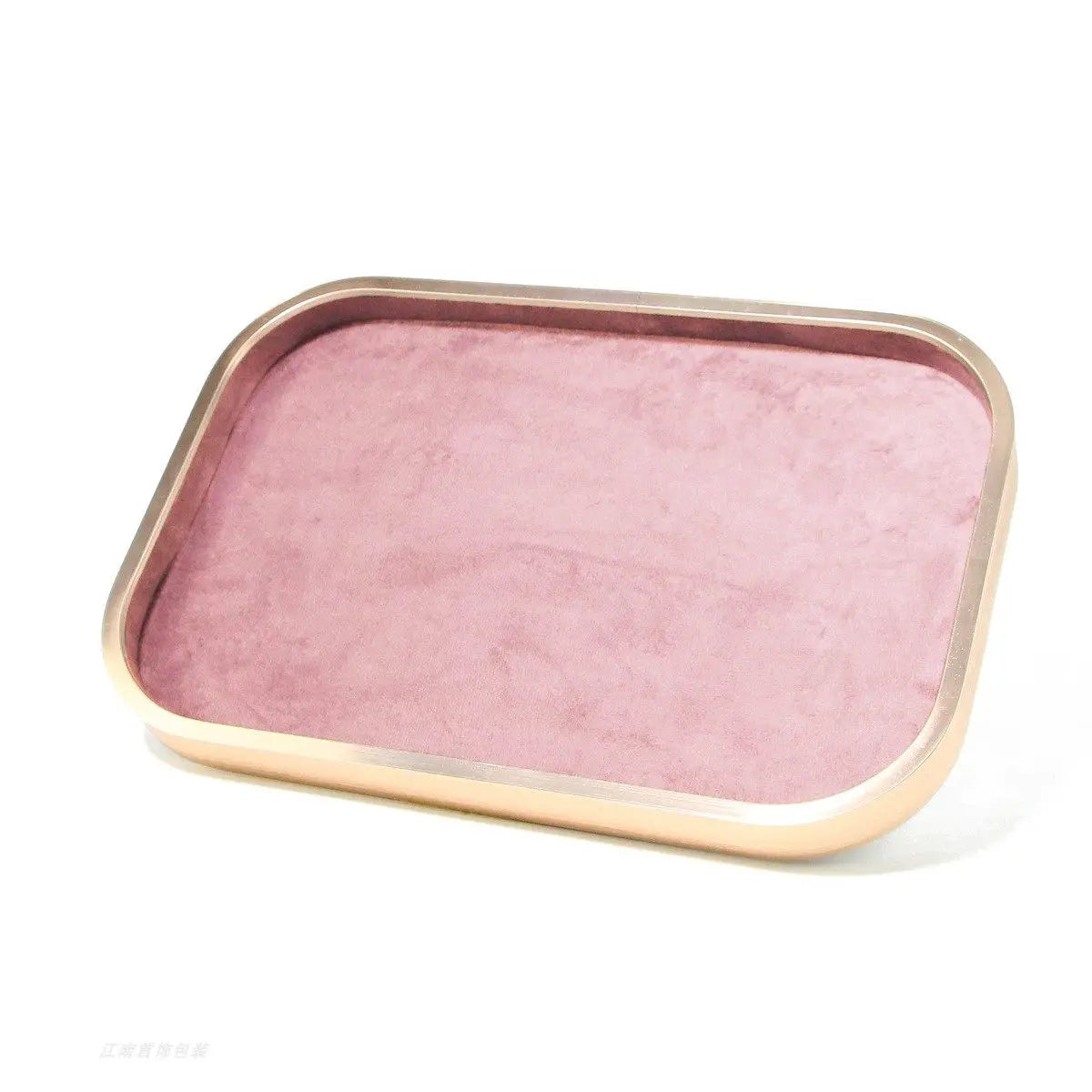 Plateau Bijoux Velours Rose Métal Multifonction