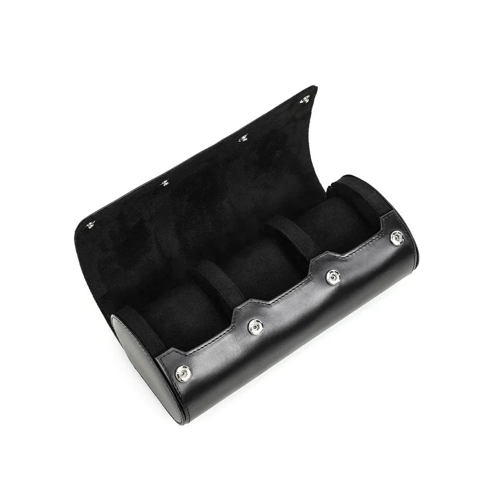 Etui Montre Cuir Noir 3 Places Voyage Artisanal