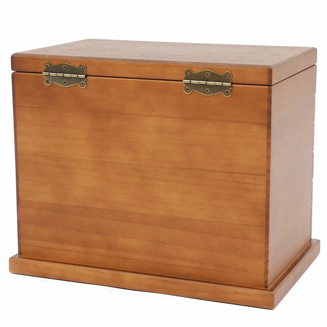 Boîte à bijoux en bois miel – vue arrière avec les charnières