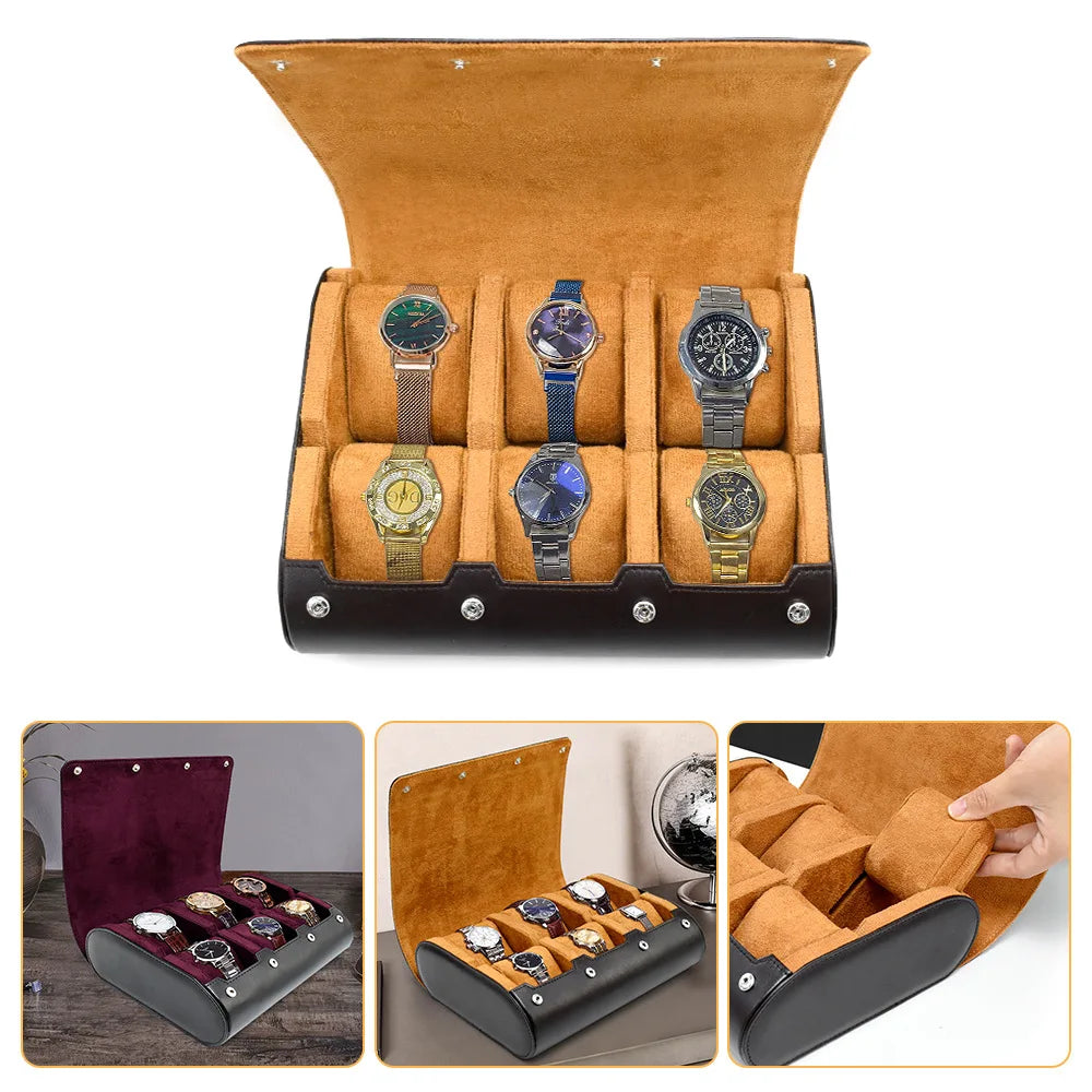Étui Montre Cuir Voyage Rouleau 6 Fentes