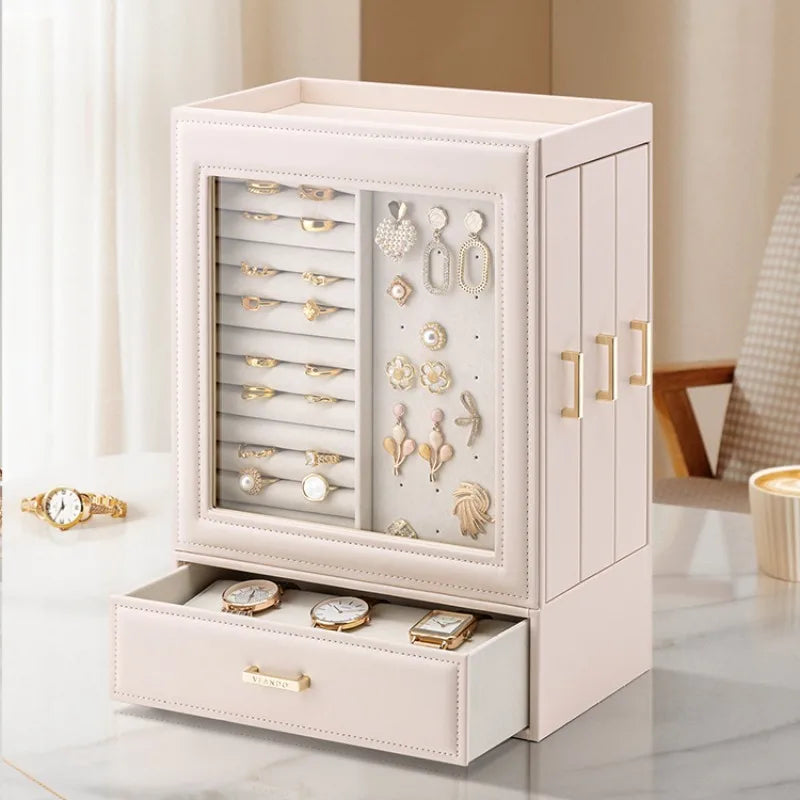 Boîte Bijoux Cuir Rose Verre Trempé