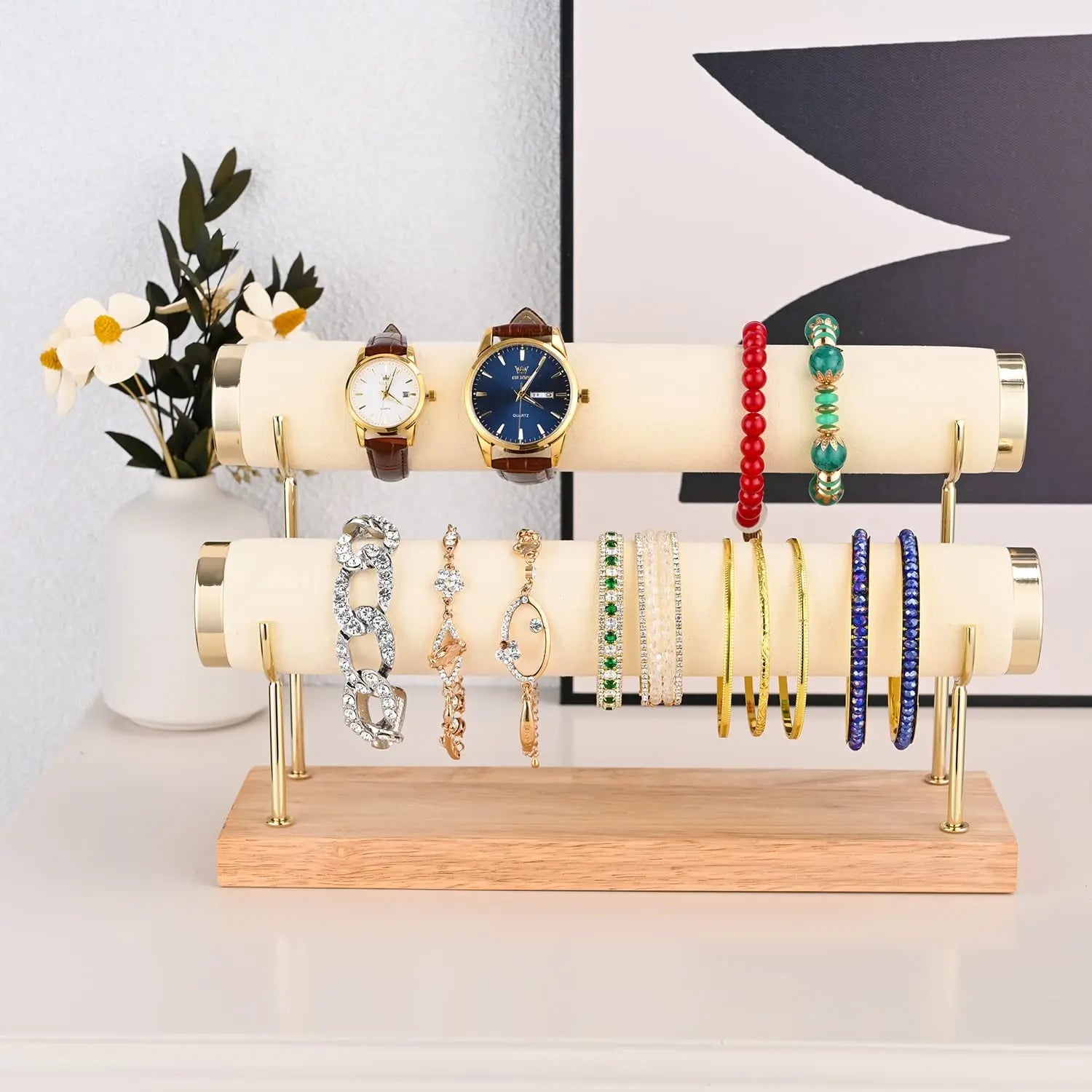 Présentoir Bracelet Velours Barre T Deux Niveaux