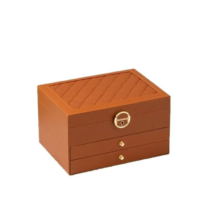 Boite Bijoux Cuir Velours Double Niveau Matelasse