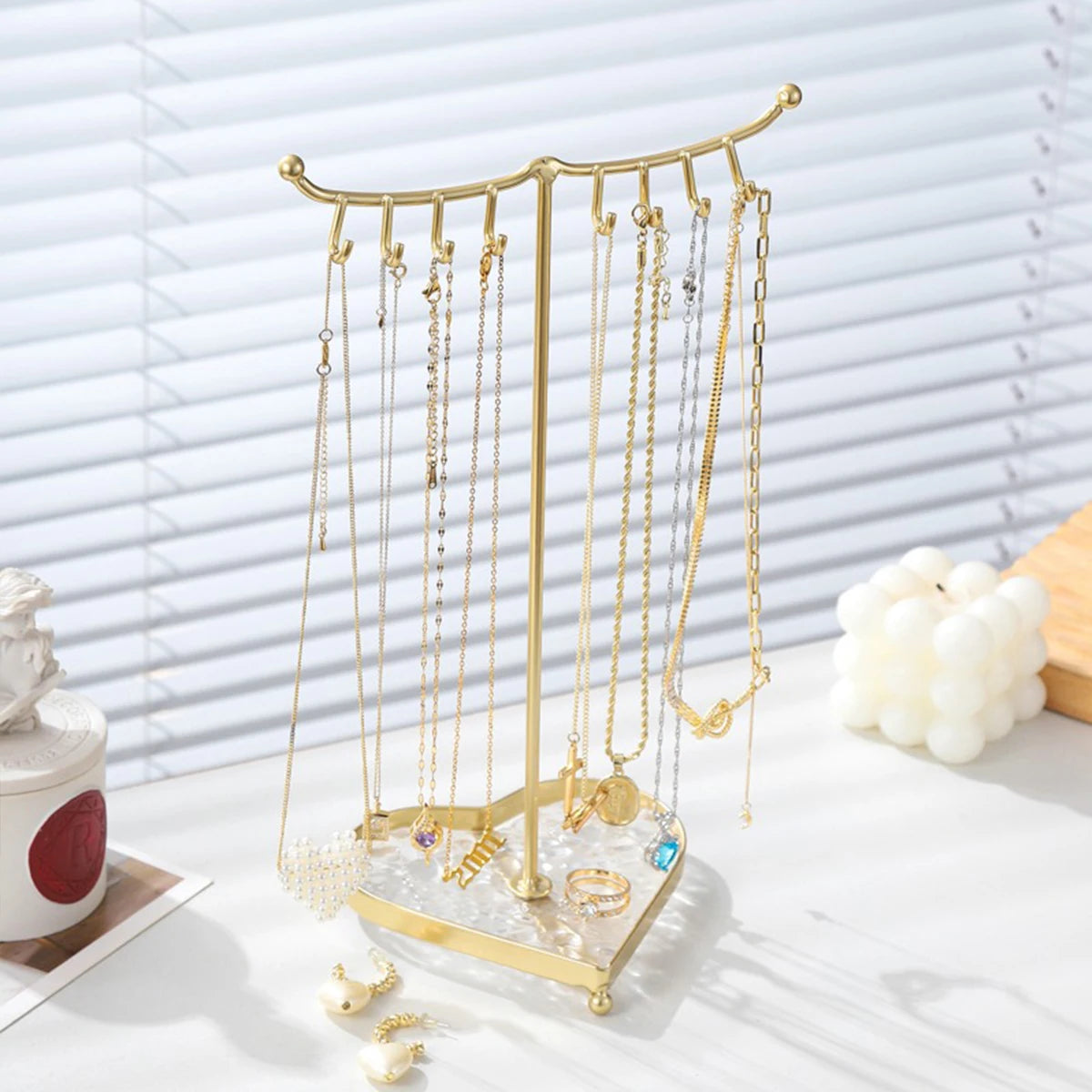 Présentoir Collier Métal Socle Cœur Romantique
