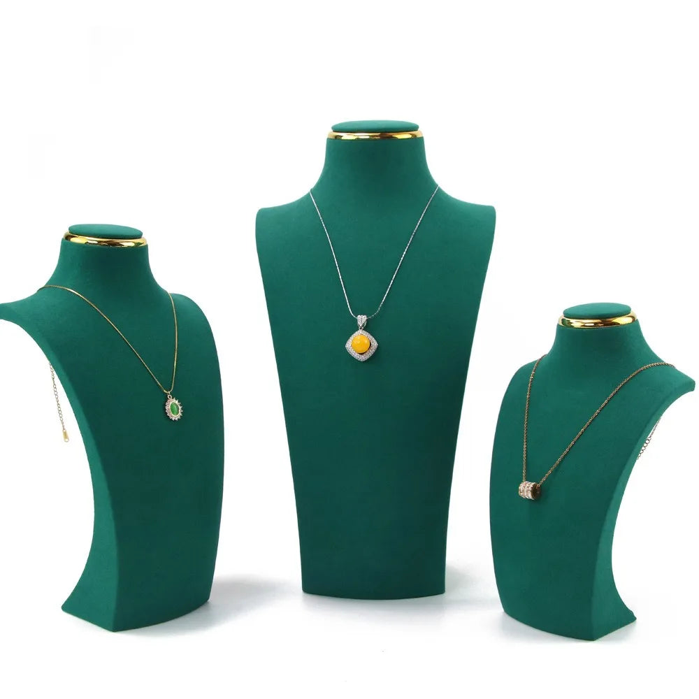 Présentoir Collier Buste Simili Cuir Doré