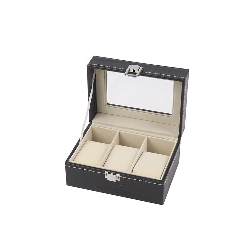 Boîte Montre Cuir Noir Verre Coussin
