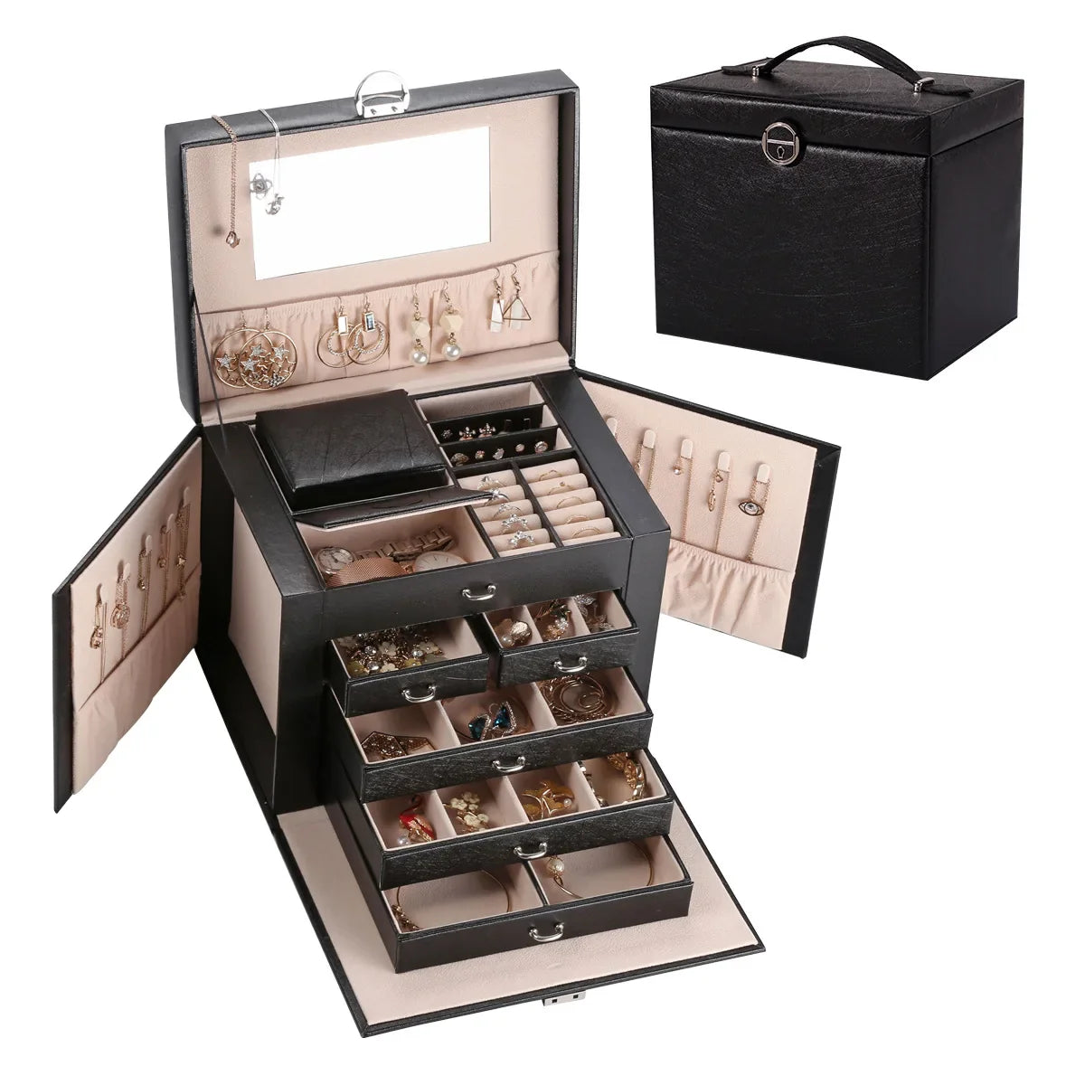Boite Bijoux Cuir Velours Grand Format 26cm
