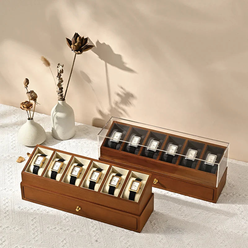Boîte Montre Bois Double Étage Coffret 6 Places