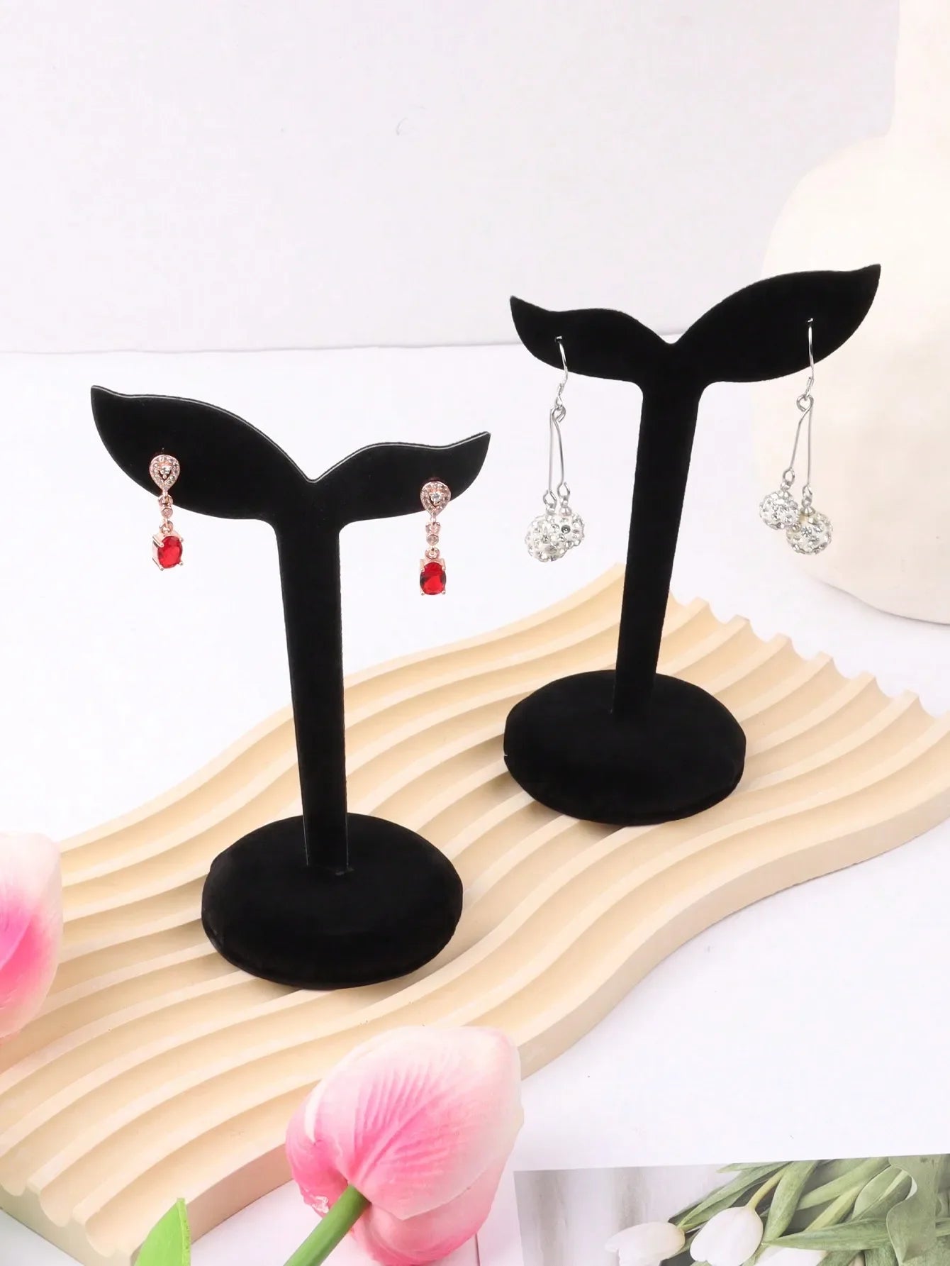 Présentoir Boucle d'Oreille Velours Métal Titane