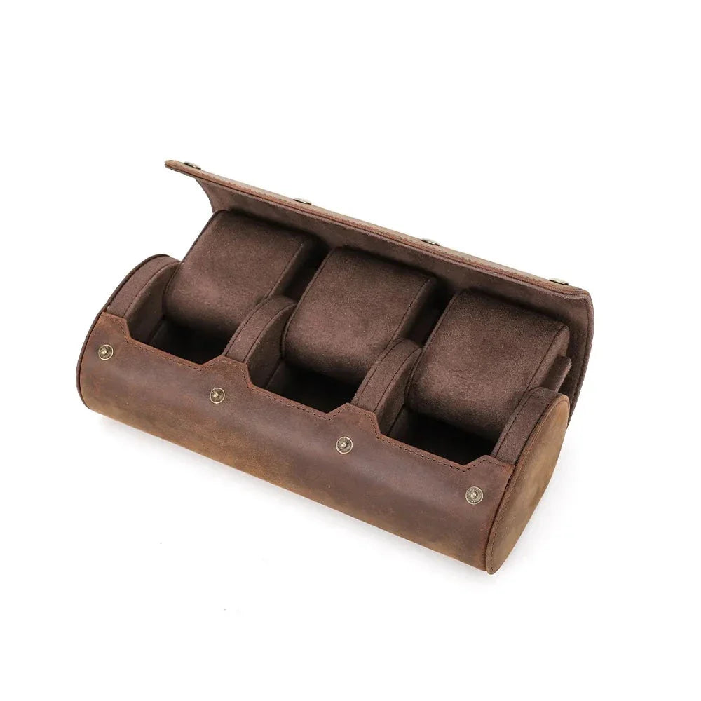 Etui Montre Cuir Veritable Marron 4 Places