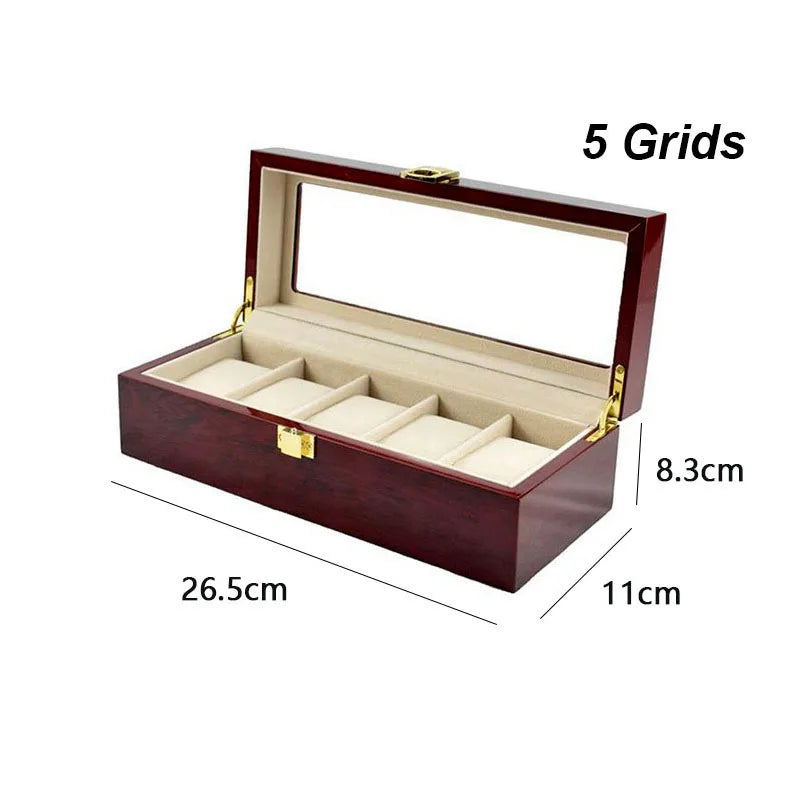 Coffre Fort Montre Bois Rouge Foncé Multi-Capacité