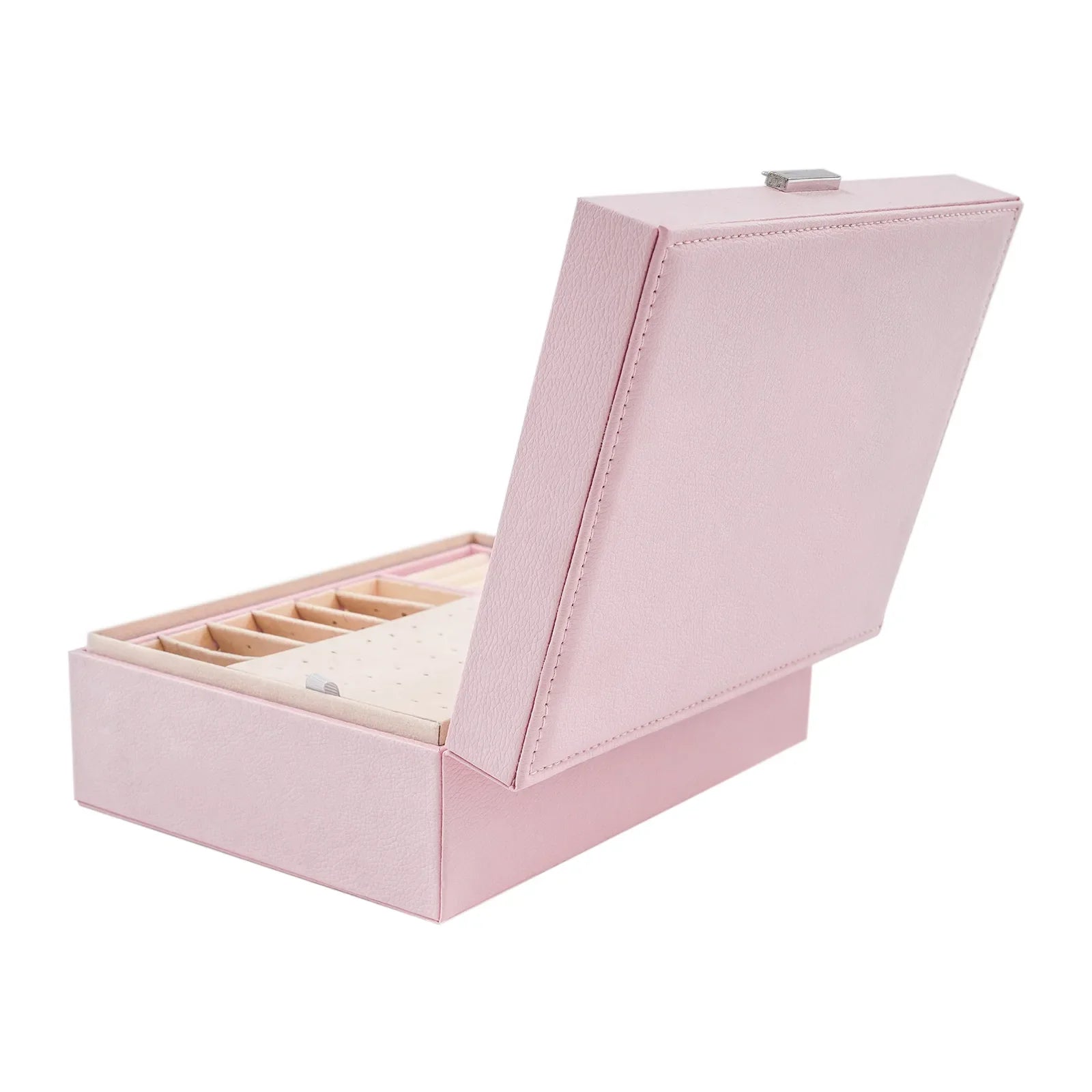 Boîte Bijoux Bois Rose Compartiments Serrure