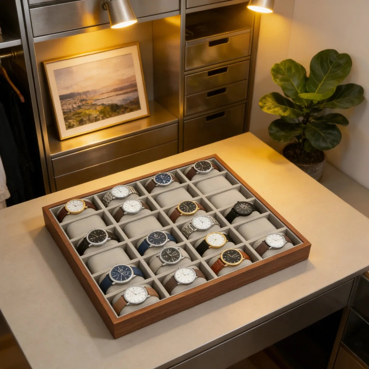 Boite Montre Bois Velours 24 Emplacements Rangement