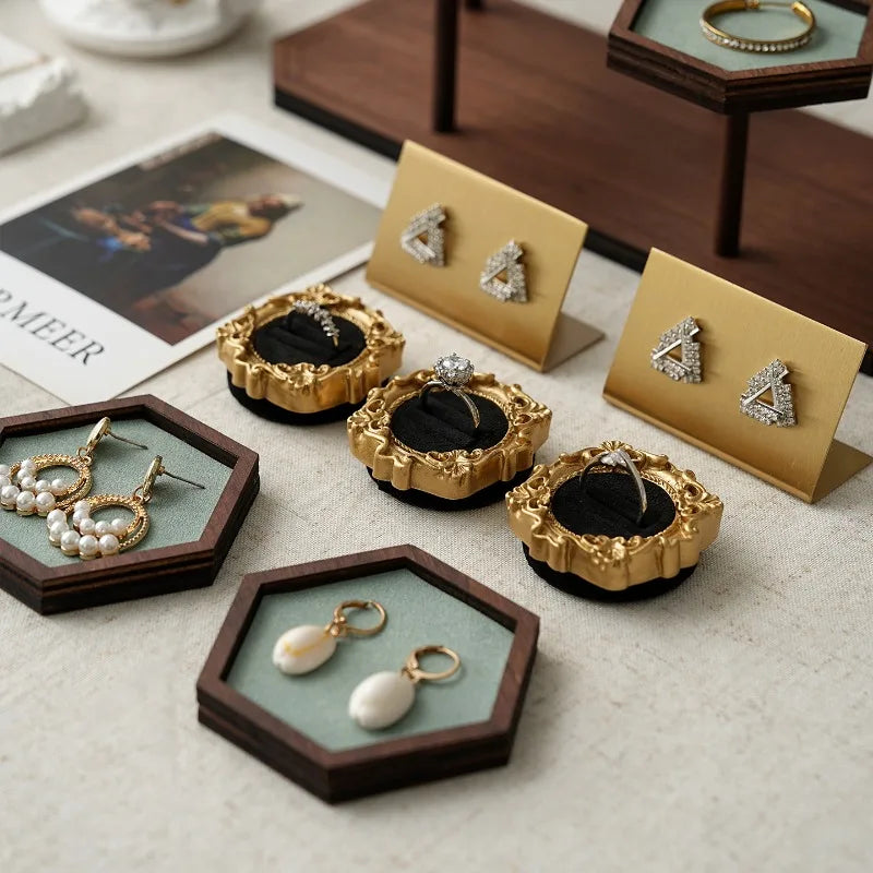 Présentoir Bijoux Rétro Bois Plateau Anneau