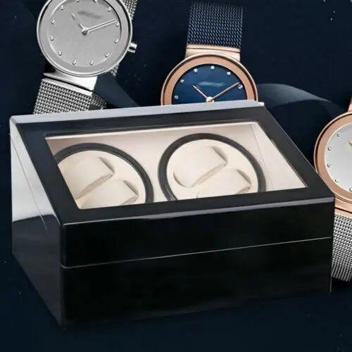 Remontoir Montre Bois Noir Brillant 10 Montres Vitrine