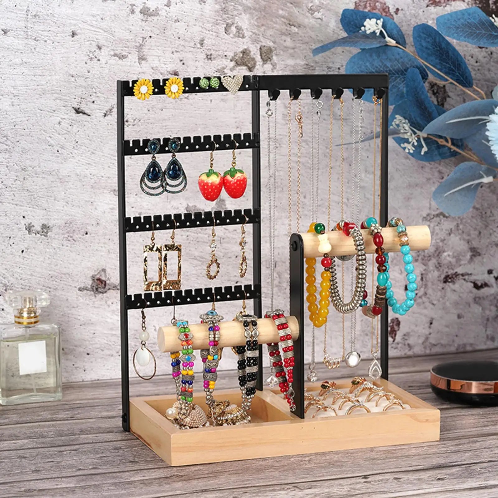 Présentoir Bijoux Bois Métal Multi-Niveaux