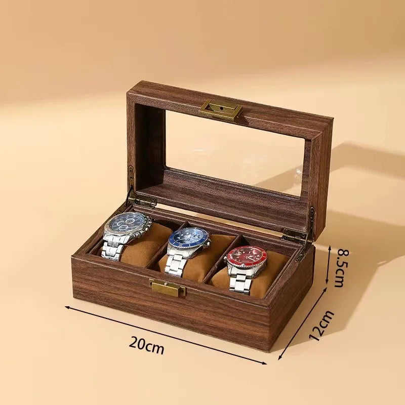 Boite Montres Bois Noyer Velours 3 Places