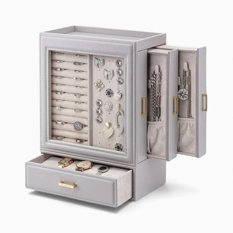 Boîte Bijoux Cuir Rose Verre Trempé