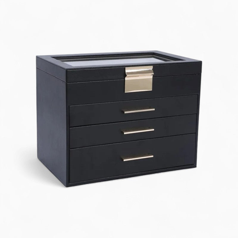 Boîte à Bijoux Cuir Miroir Coffret Noir