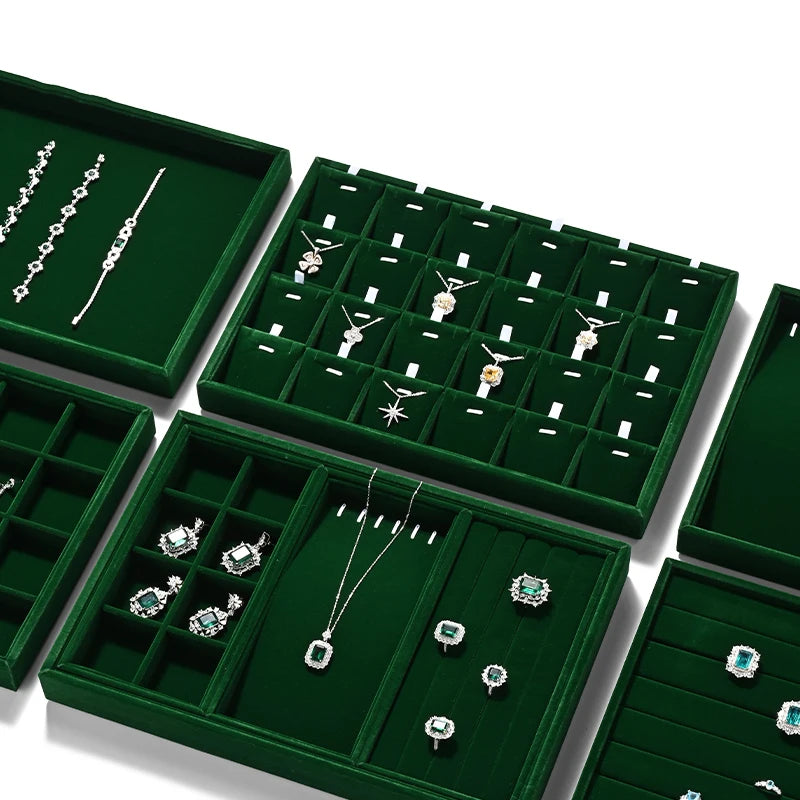 Plateau Bijoux Velours Vert Multi-Configurations