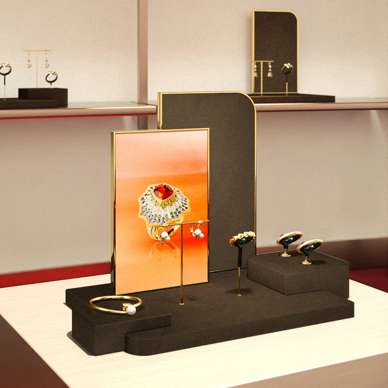 Présentoir Bijoux Velours Marron Vitrine Boutique
