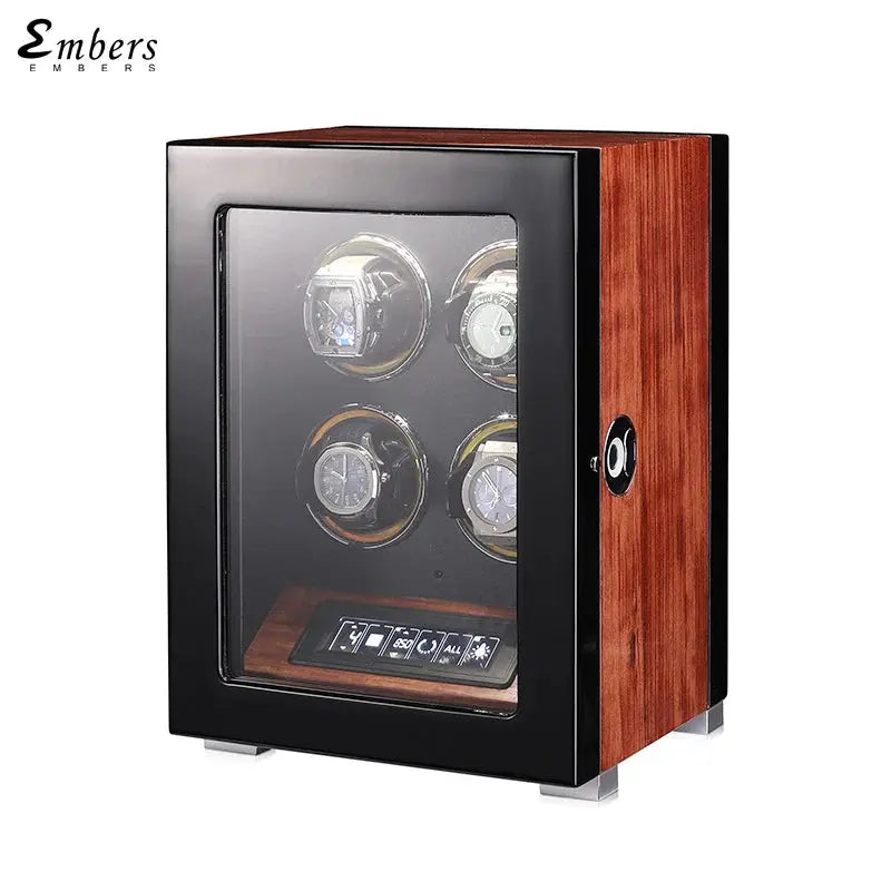 Coffre Fort Montre Bois Quatuor Marron Empreinte Tactile