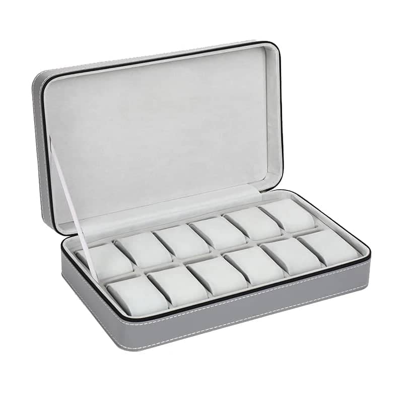 Boîte Montres Cuir Velours Gris 12 Places