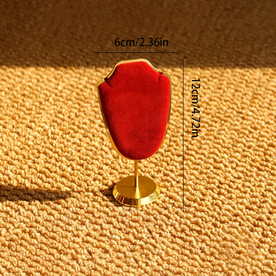 Présentoir bijoux vintage rouge et or – Buste collier base dorée 12 cm