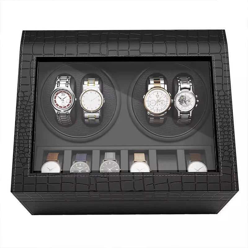 Coffre Fort Montre Cuir Crocodile Rotatif Remontoir