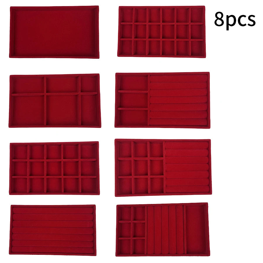 Plateau Bijoux Velours Floqué Ensemble 8 Pièces