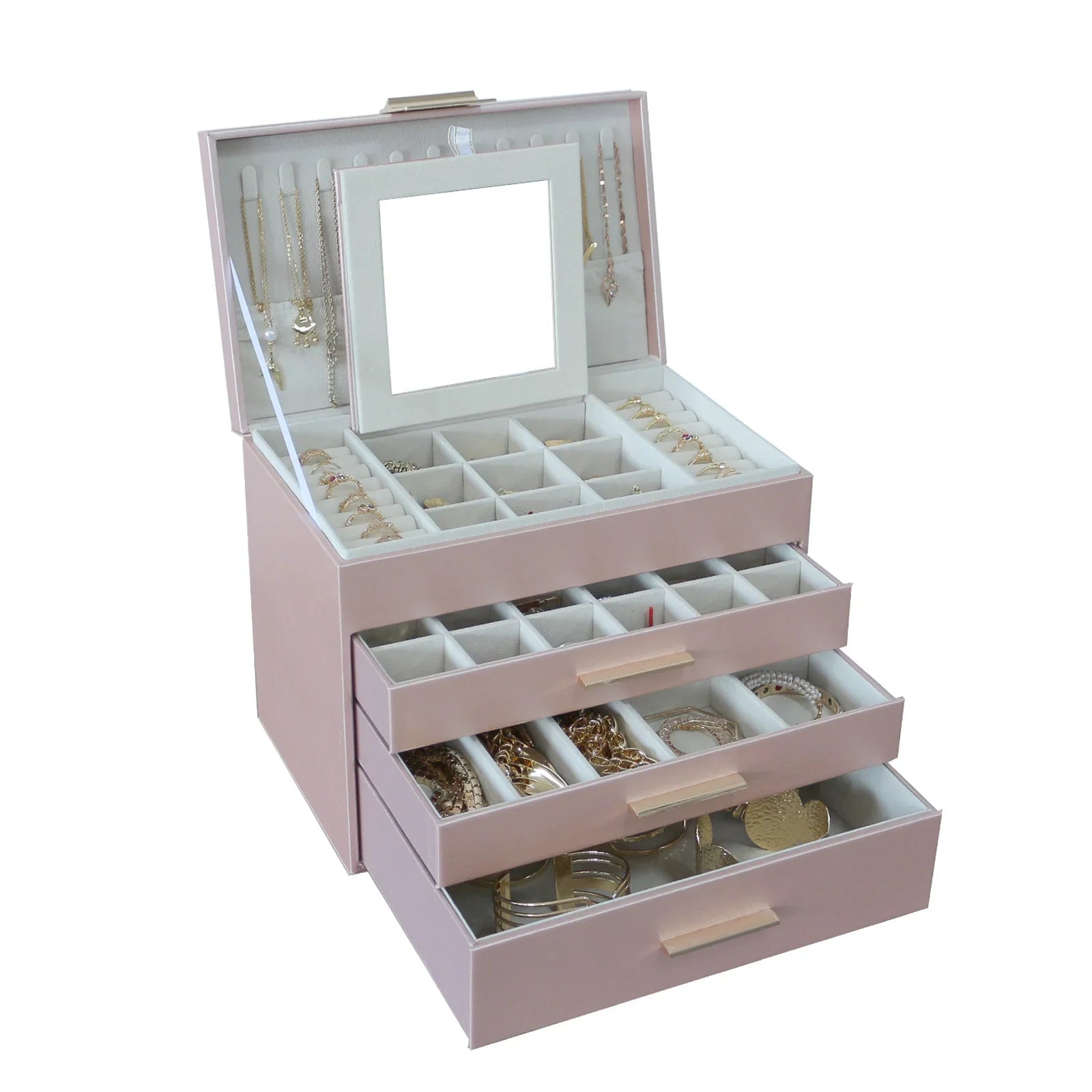 Boite Bijoux Cuir Velours 4 Niveaux