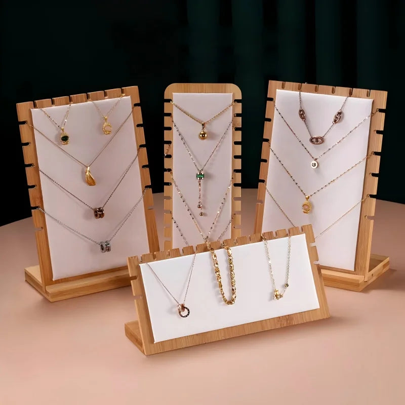 Présentoir Collier Bois Simili Cuir Plat