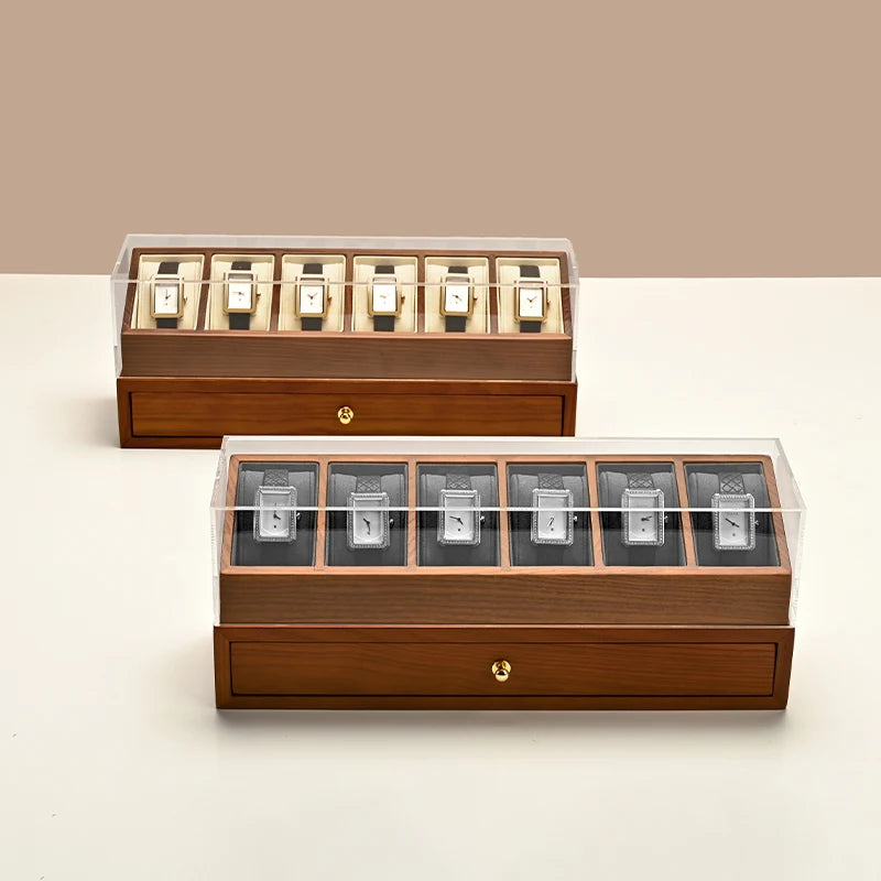 Boîte Montre Bois 6 Grilles Bicouche Vitrine