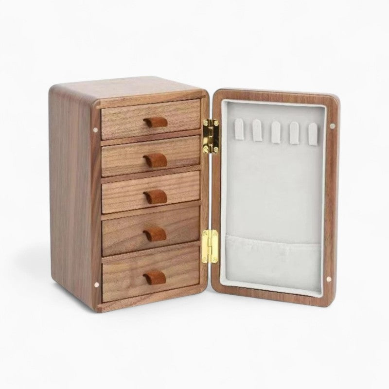 Boîte à Bijoux Bois Noyer 5 Tiroirs