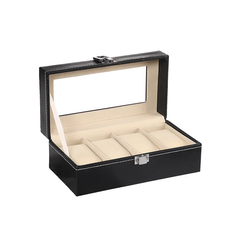 Boîte Montre Cuir Verre Noir Emplacements